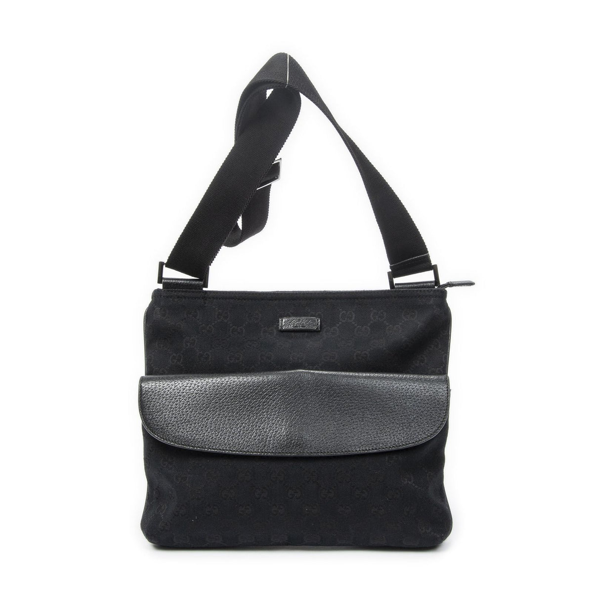 Gucci Front Pocket Messenger Bag Black GG Canvas