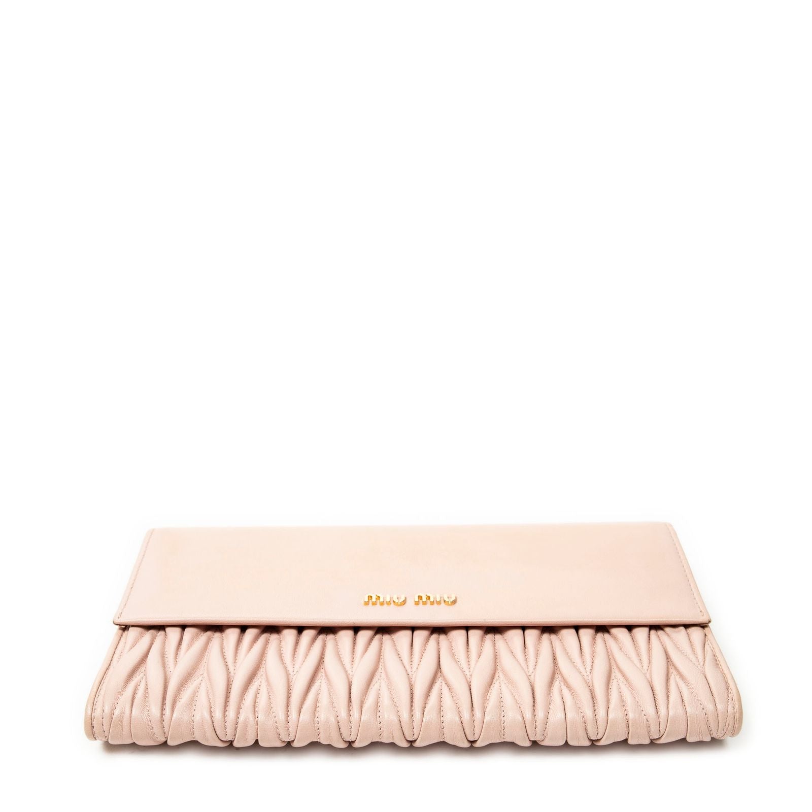 Miu Miu Large Flap Clutch Wallet Light Pink Nappa Matelasse Leather — view 3
