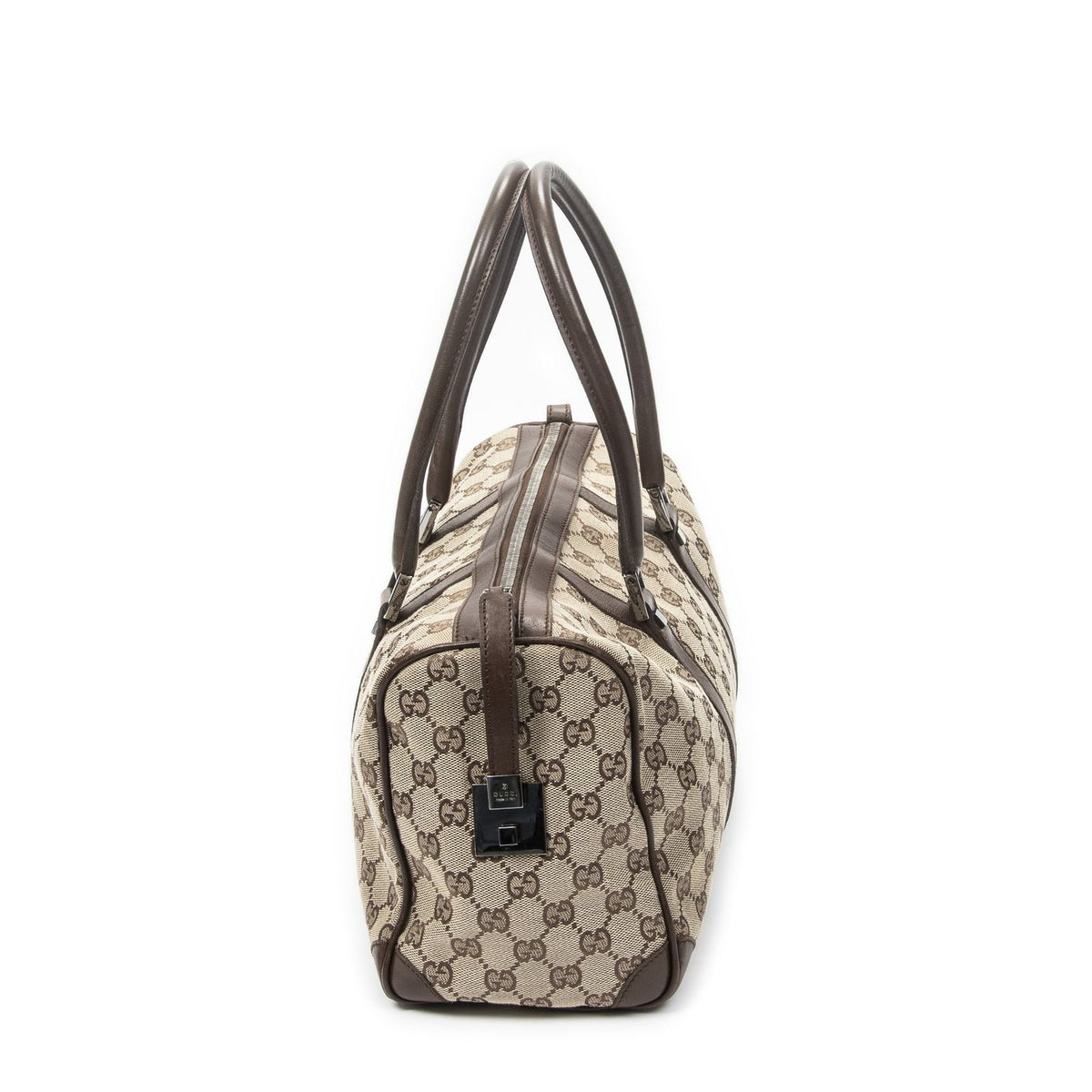 Gucci Small Boston Brown Beige GG Canvas Shoulder Bag — view 3