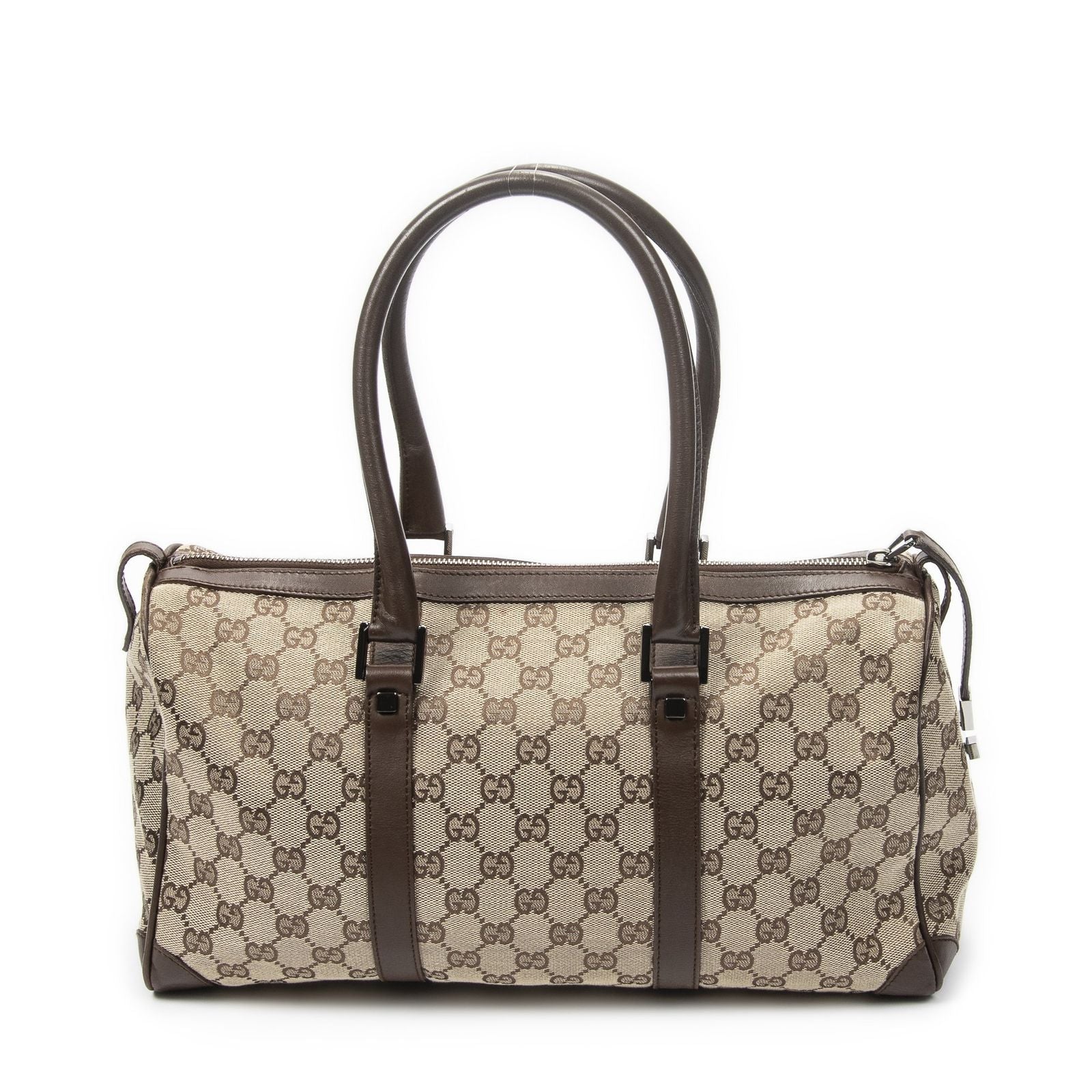 Gucci Small Boston Brown Beige GG Canvas Shoulder Bag