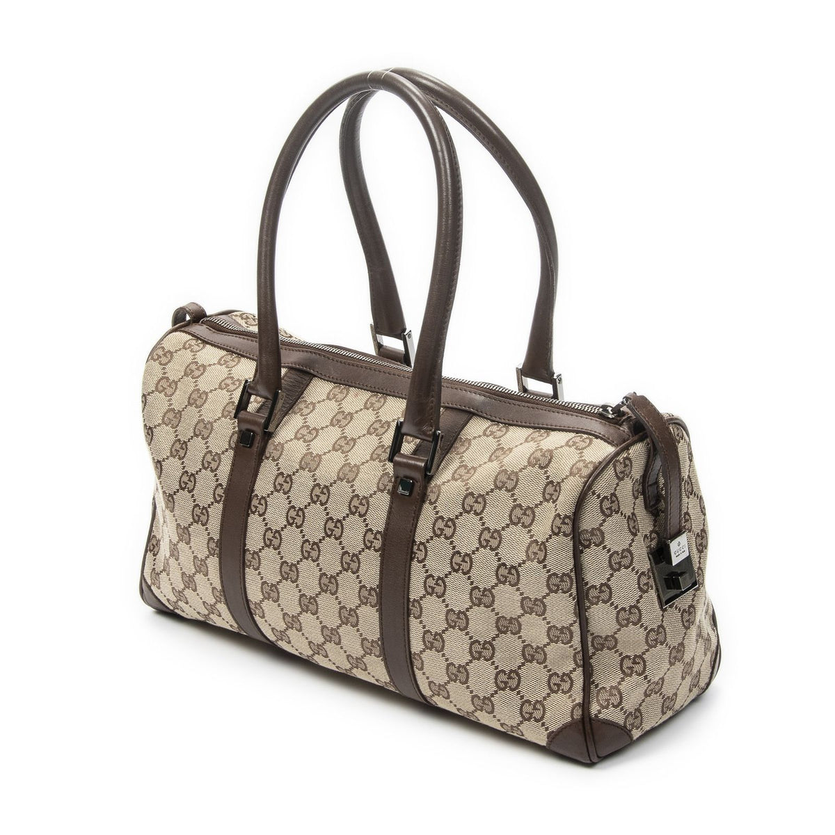 Gucci Small Boston Brown Beige GG Canvas Shoulder Bag — view 2