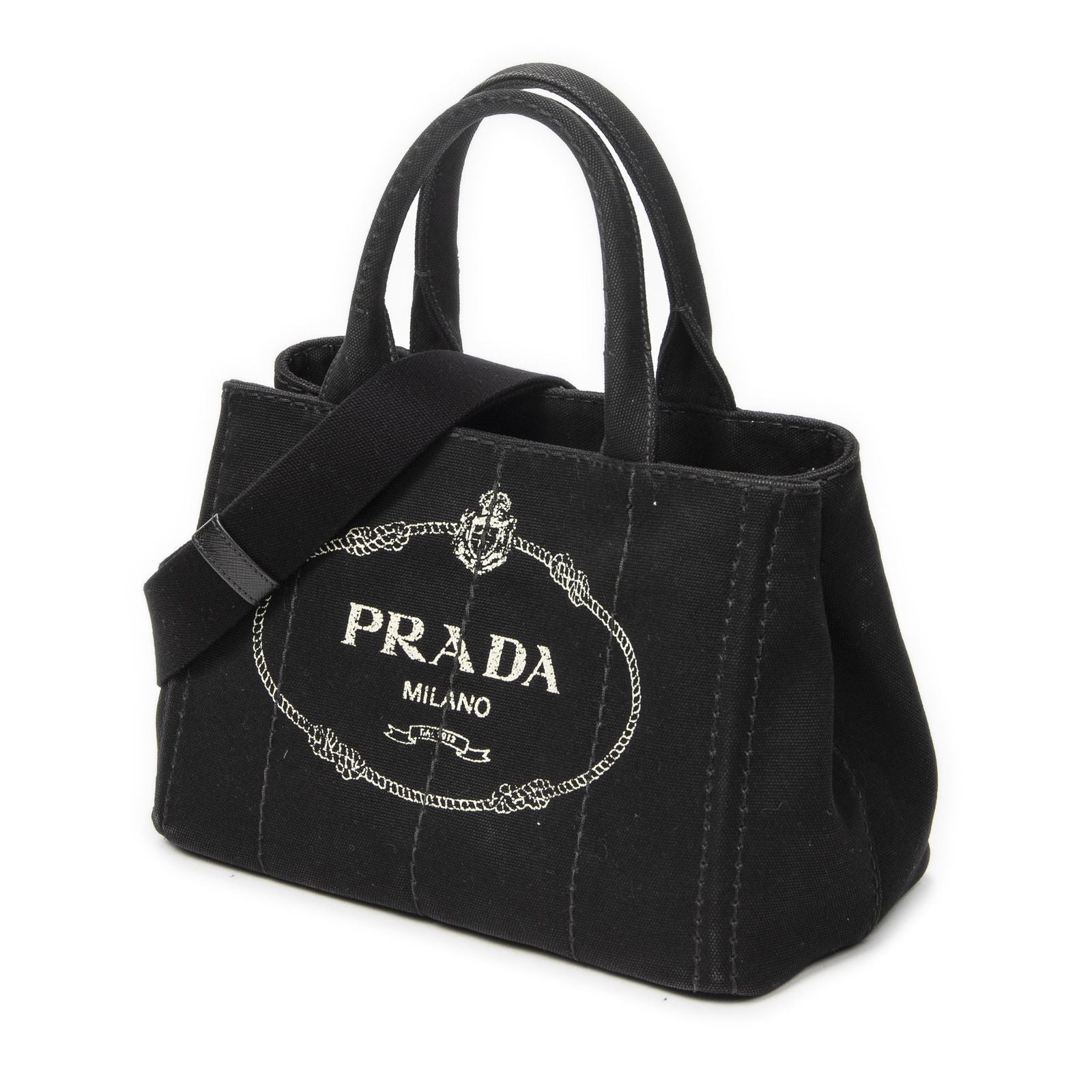 Prada Canapa Small Tote Black Canvas — view 2