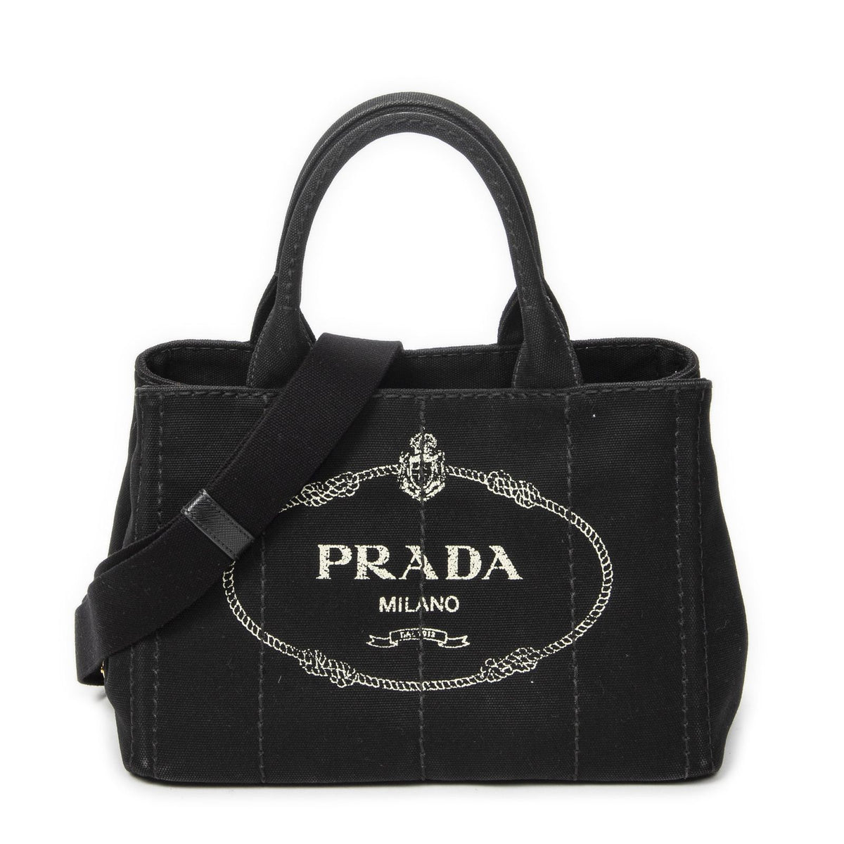 Prada Canapa Small Tote Black Canvas