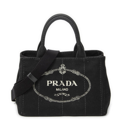 Prada Canapa Small Tote Black Canvas