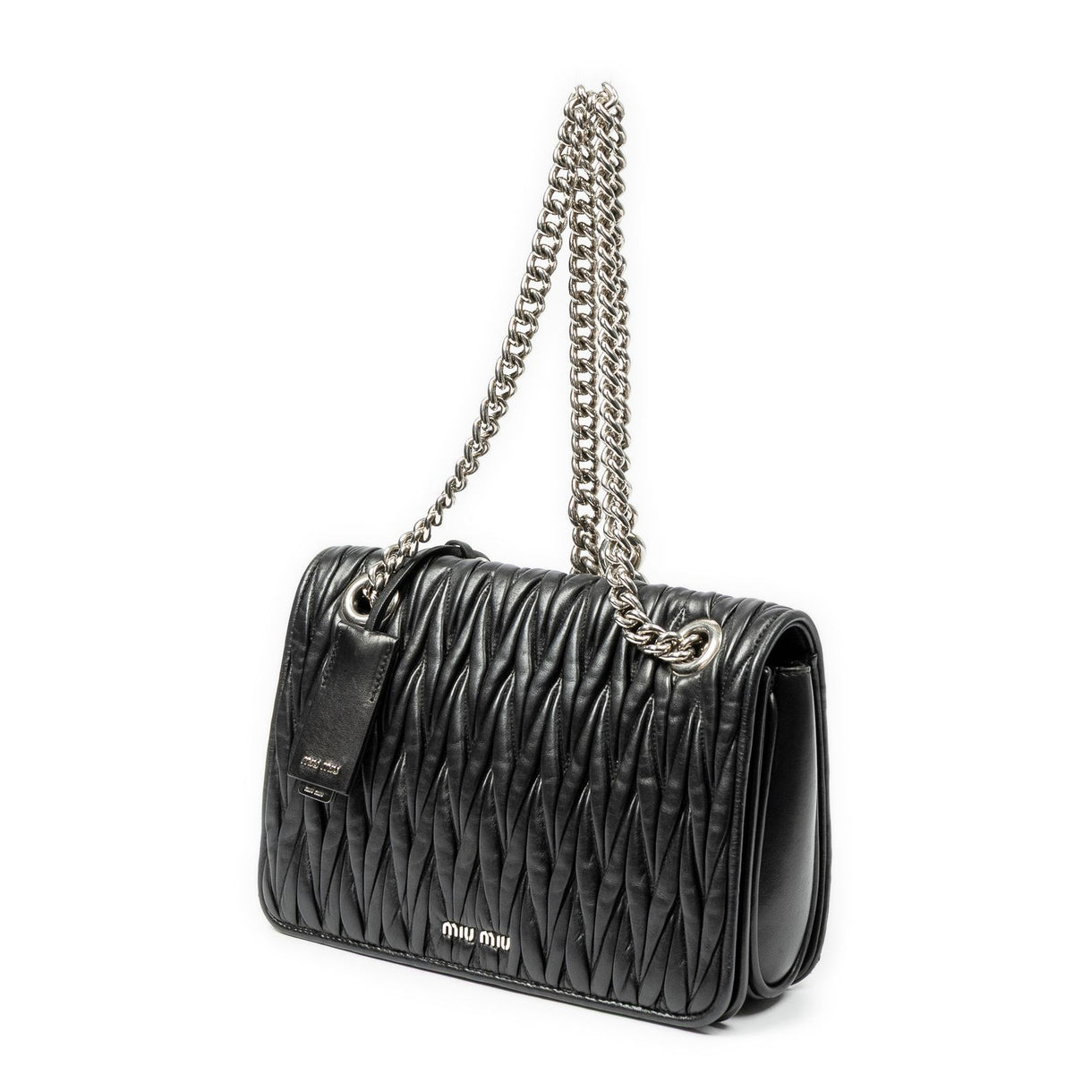 Miu Miu Medium Club Chain Flap Bag Black Nappa Matelasse Leather — view 2