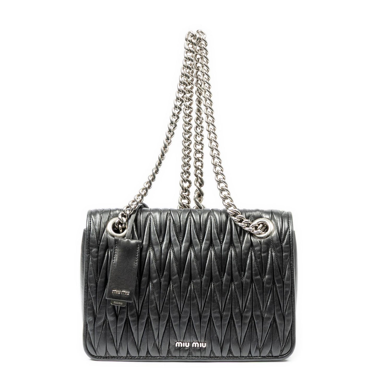 Miu Miu Medium Club Chain Flap Bag Black Nappa Matelasse Leather