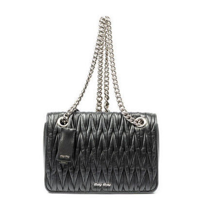Miu Miu Medium Club Chain Flap Bag Black Nappa Matelasse Leather