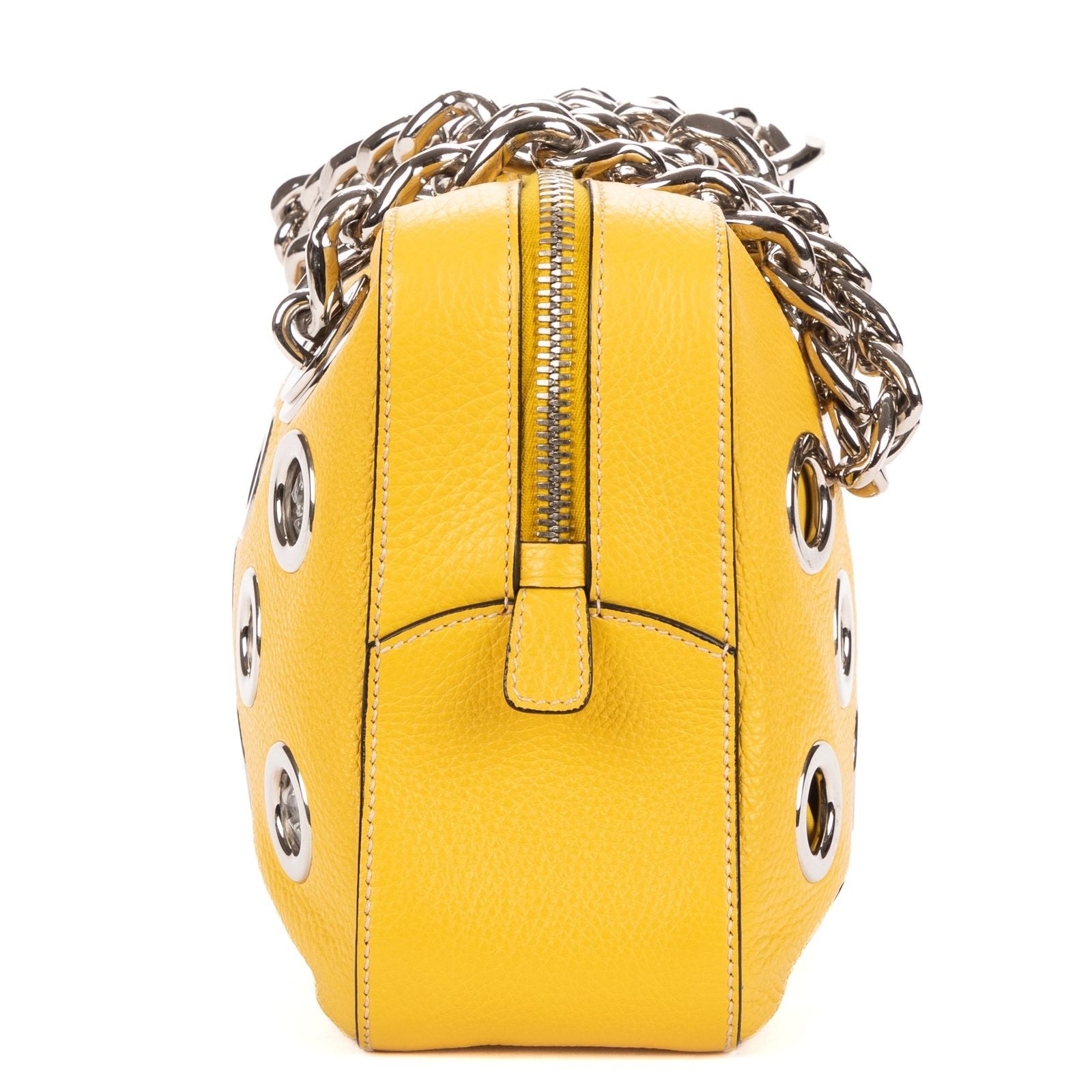 Prada Small Grommet Canapa Tote Yellow Vitello Daino — view 4