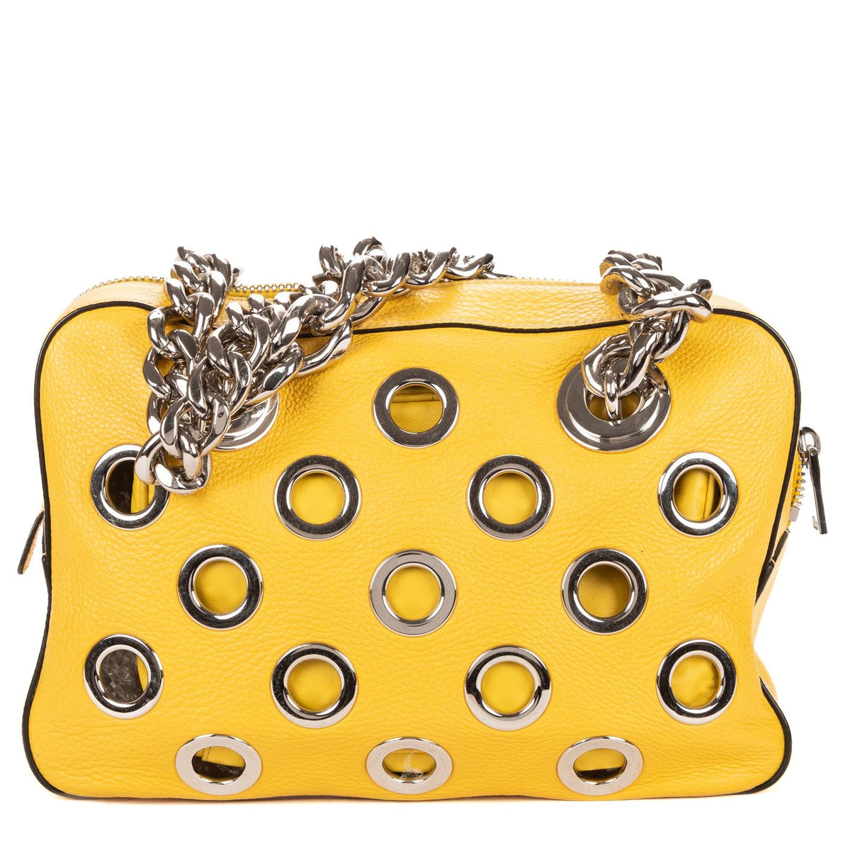 Prada Small Grommet Canapa Tote Yellow Vitello Daino