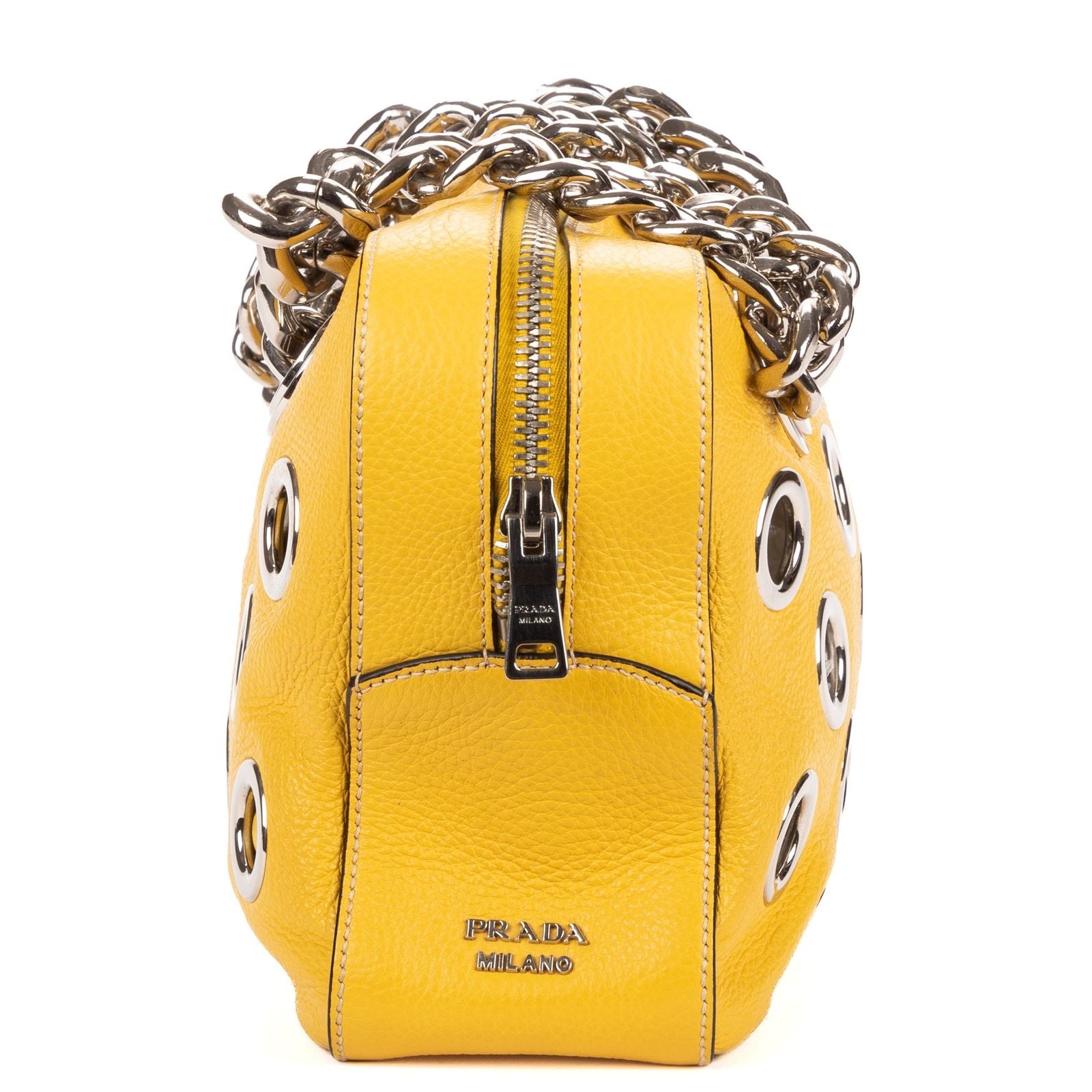 Prada Small Grommet Canapa Tote Yellow Vitello Daino — view 3