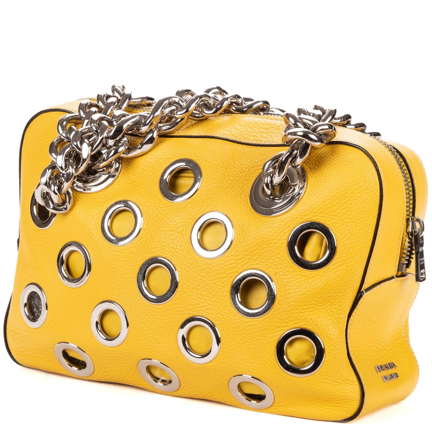 Prada Small Grommet Canapa Tote Yellow Vitello Daino — view 2