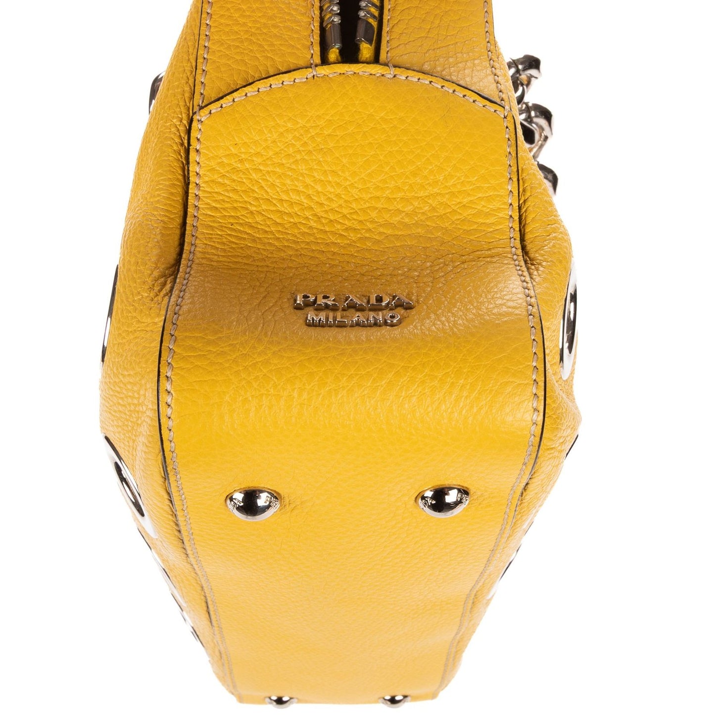 Prada Small Grommet Canapa Tote Yellow Vitello Daino — view 7