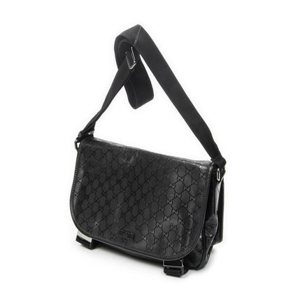 Gucci Double Buckle Flap Messenger Bag Black Guccissima Imprint Canvas — view 2