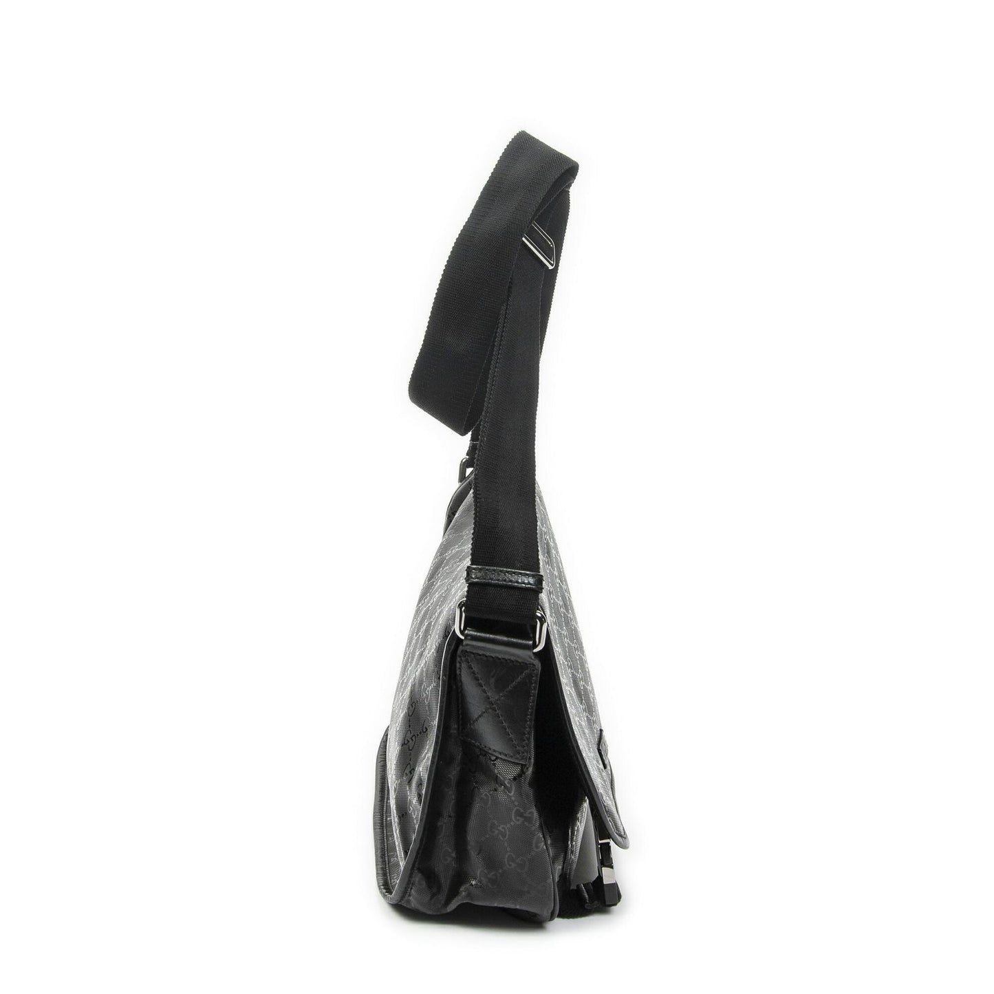 Gucci Double Buckle Flap Messenger Bag Black Guccissima Imprint Canvas — view 4