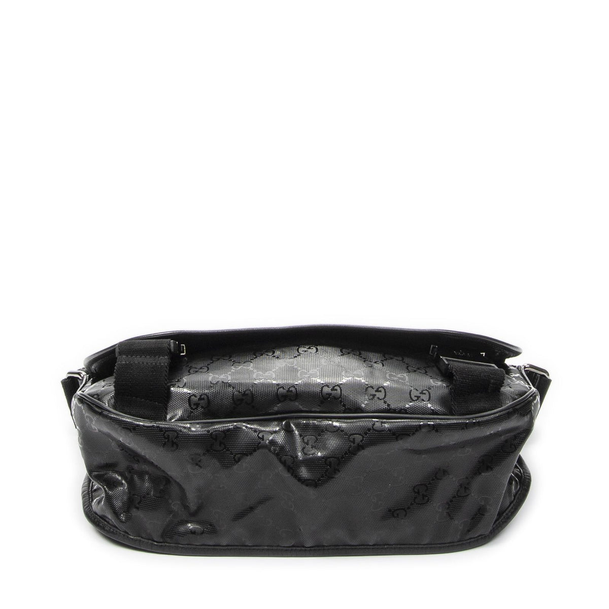Gucci Double Buckle Flap Messenger Bag Black Guccissima Imprint Canvas — view 6