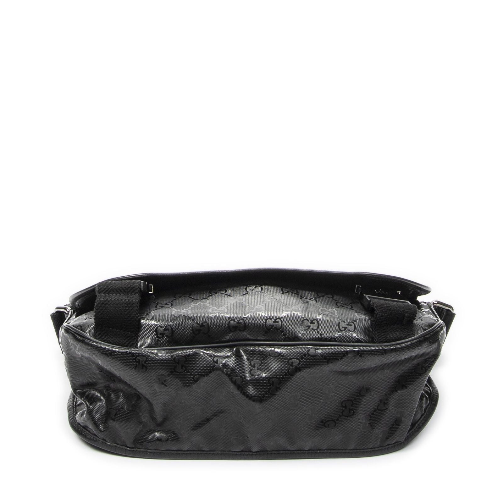 Gucci Double Buckle Flap Messenger Bag Black Guccissima Imprint Canvas — view 6