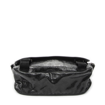 Gucci Double Buckle Flap Messenger Bag Black Guccissima Imprint Canvas — view 6