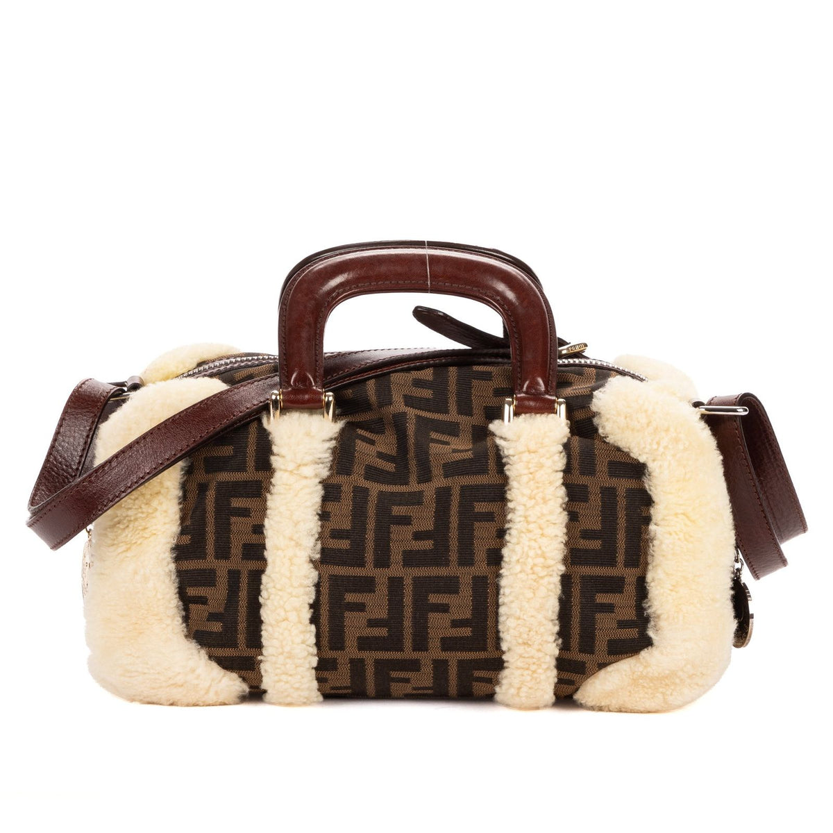 Fendi Vintage Boston Dark Brown Sheep Shoulder Bag — view 5
