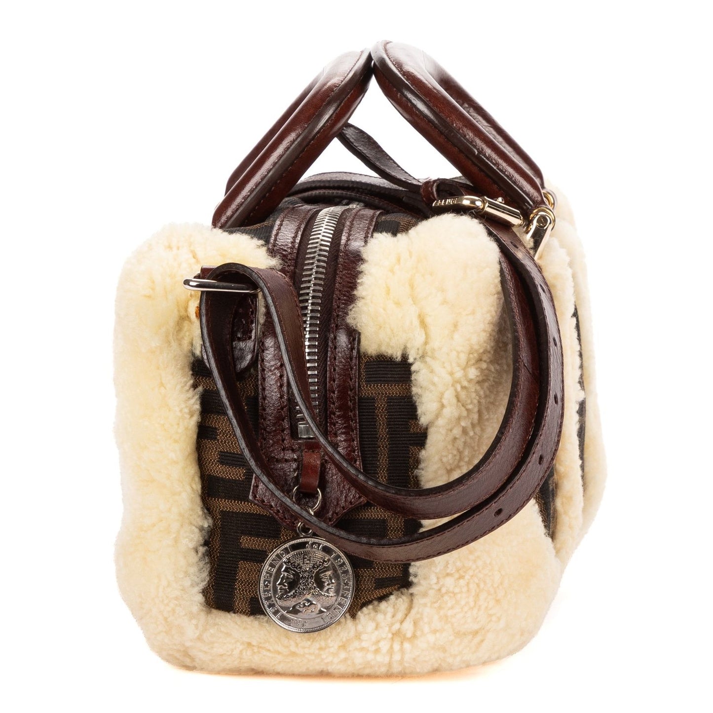 Fendi Vintage Boston Dark Brown Sheep Shoulder Bag — view 4