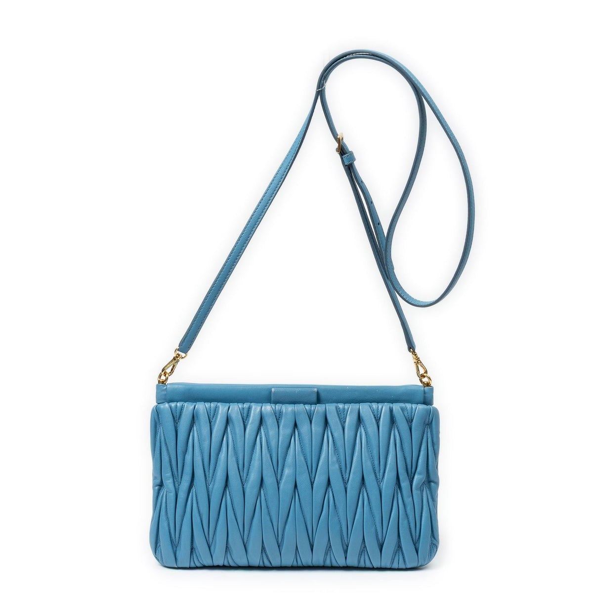 Miu Miu Frame Clutch Cross Belt Bag Blue Nappa Matelasse Leather — view 5