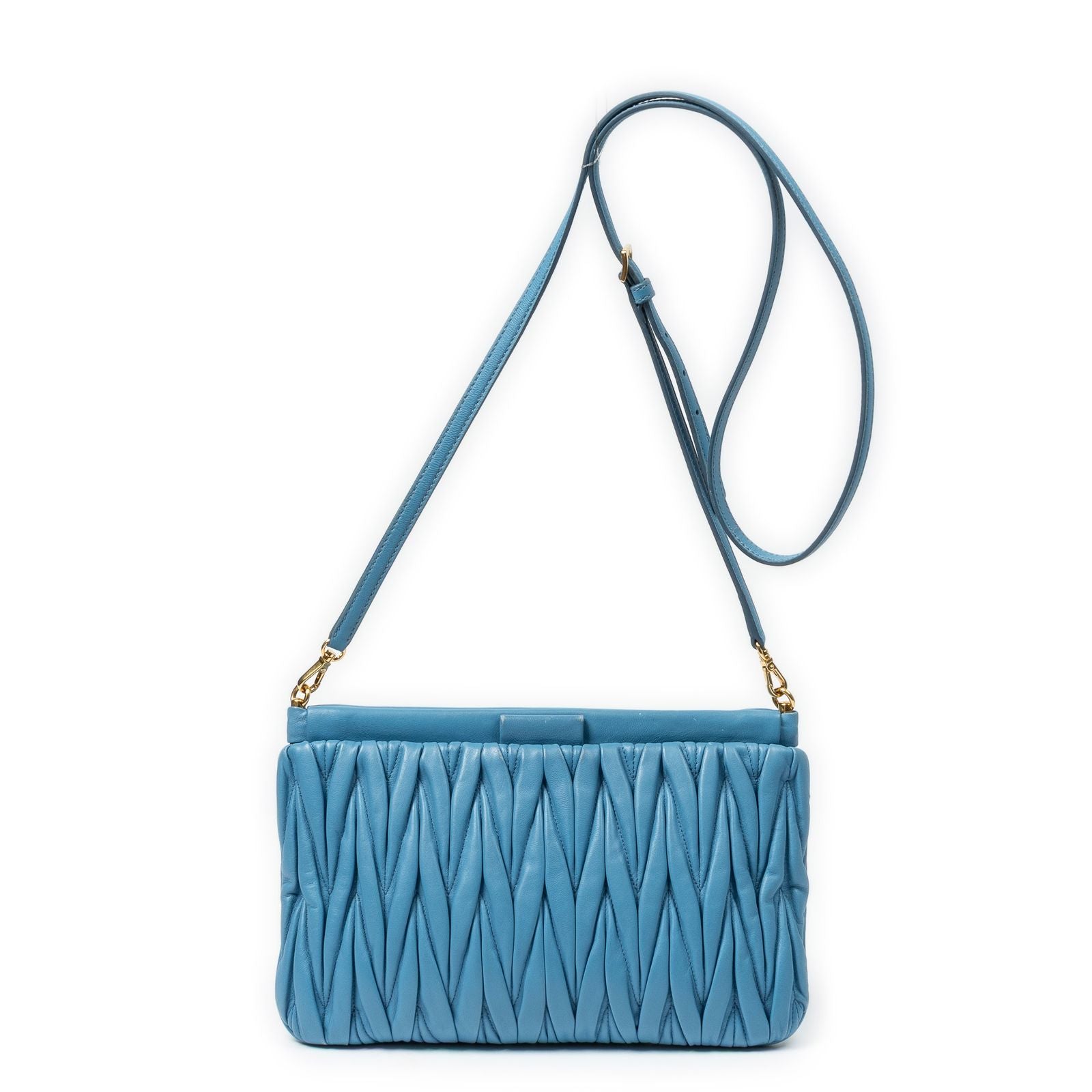Miu Miu Frame Clutch Cross Belt Bag Blue Nappa Matelasse Leather — view 5
