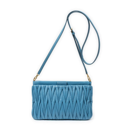 Miu Miu Frame Clutch Cross Belt Bag Blue Nappa Matelasse Leather — view 5