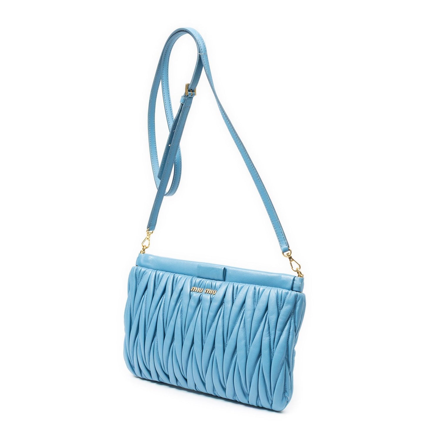 Miu Miu Frame Clutch Cross Belt Bag Blue Nappa Matelasse Leather — view 2