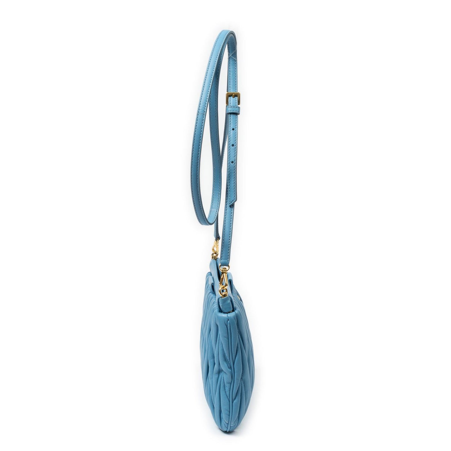 Miu Miu Frame Clutch Cross Belt Bag Blue Nappa Matelasse Leather — view 4