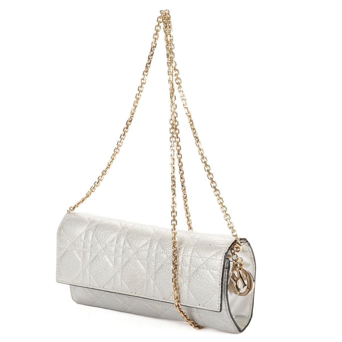 Dior Miss Dior Wallet on Chain Metallic Gray Cannage Lambskin Leather Shoulder — view 2