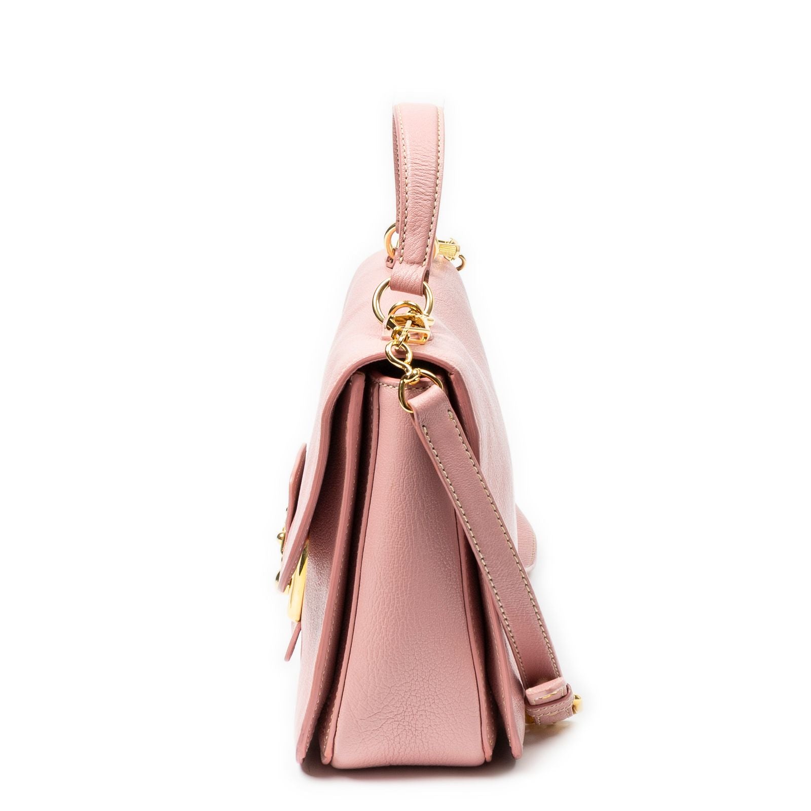Miu Miu Medium Push Lock Top Handle Cross Belt Bag Pink Madras Leather — view 3