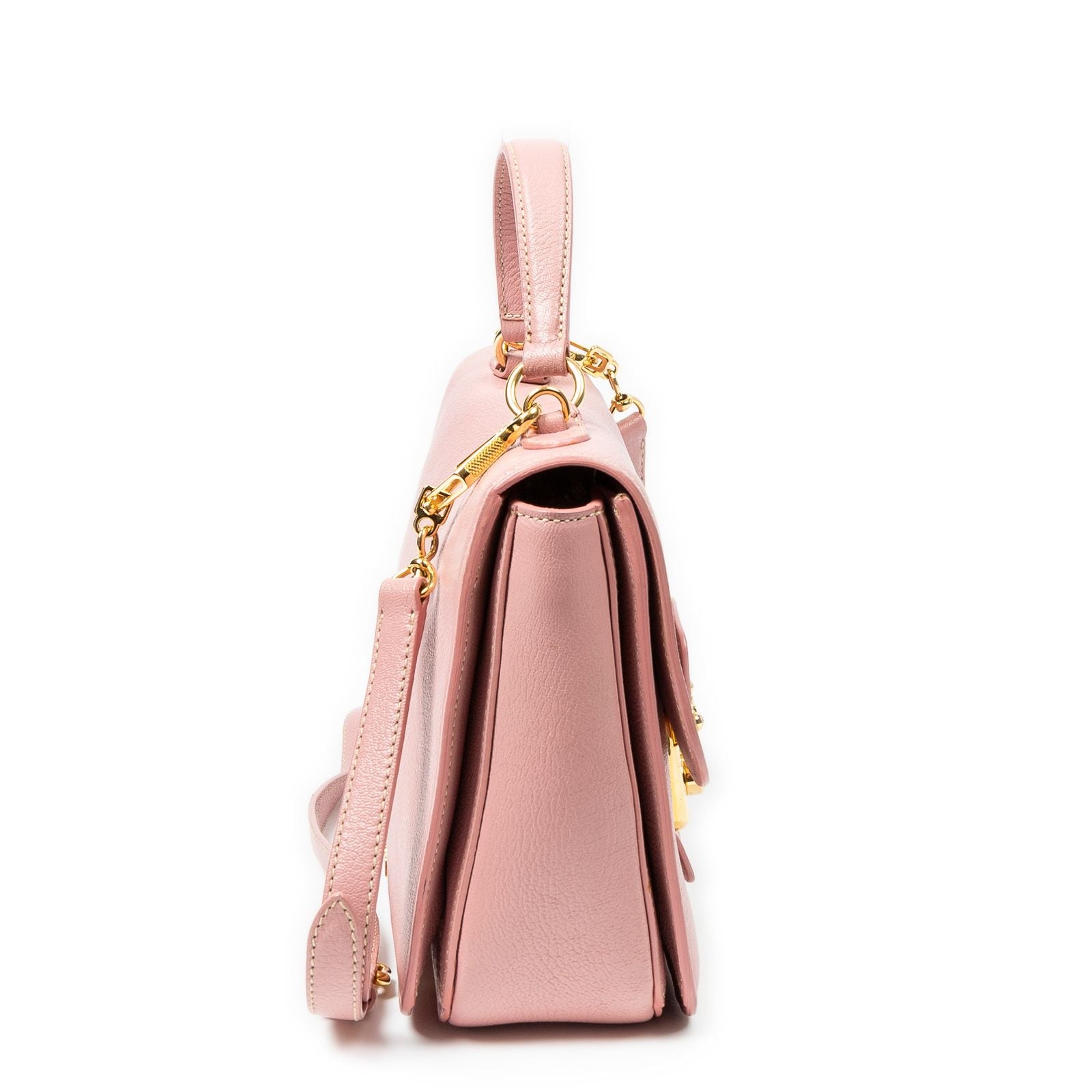 Miu Miu Medium Push Lock Top Handle Cross Belt Bag Pink Madras Leather — view 4