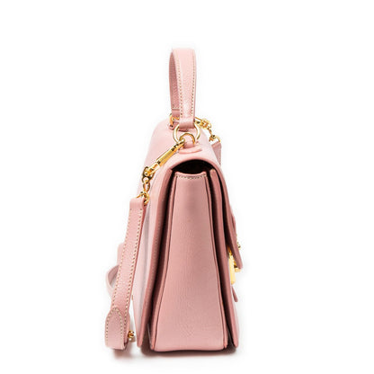 Miu Miu Medium Push Lock Top Handle Cross Belt Bag Pink Madras Leather — view 4
