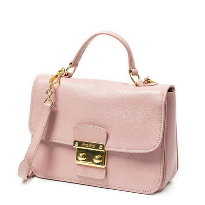 Miu Miu Medium Push Lock Top Handle Cross Belt Bag Pink Madras Leather — view 2
