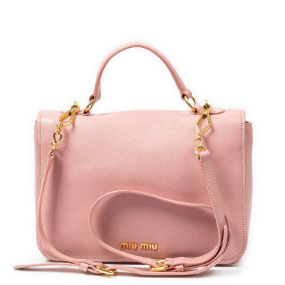 Miu Miu Medium Push Lock Top Handle Cross Belt Bag Pink Madras Leather — view 5
