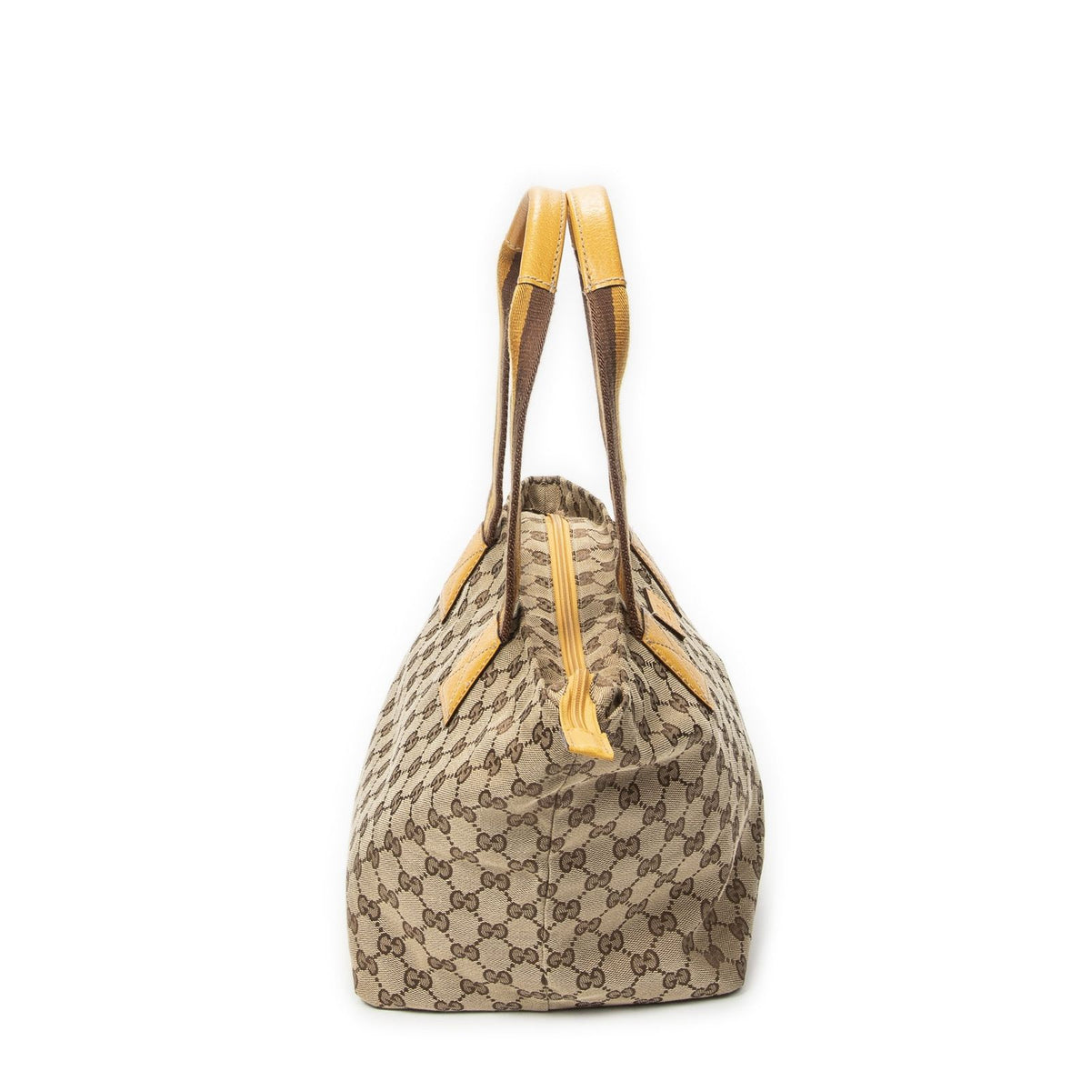 Gucci Medium Web Trapeze Tote Yellow Beige GG Canvas — view 4