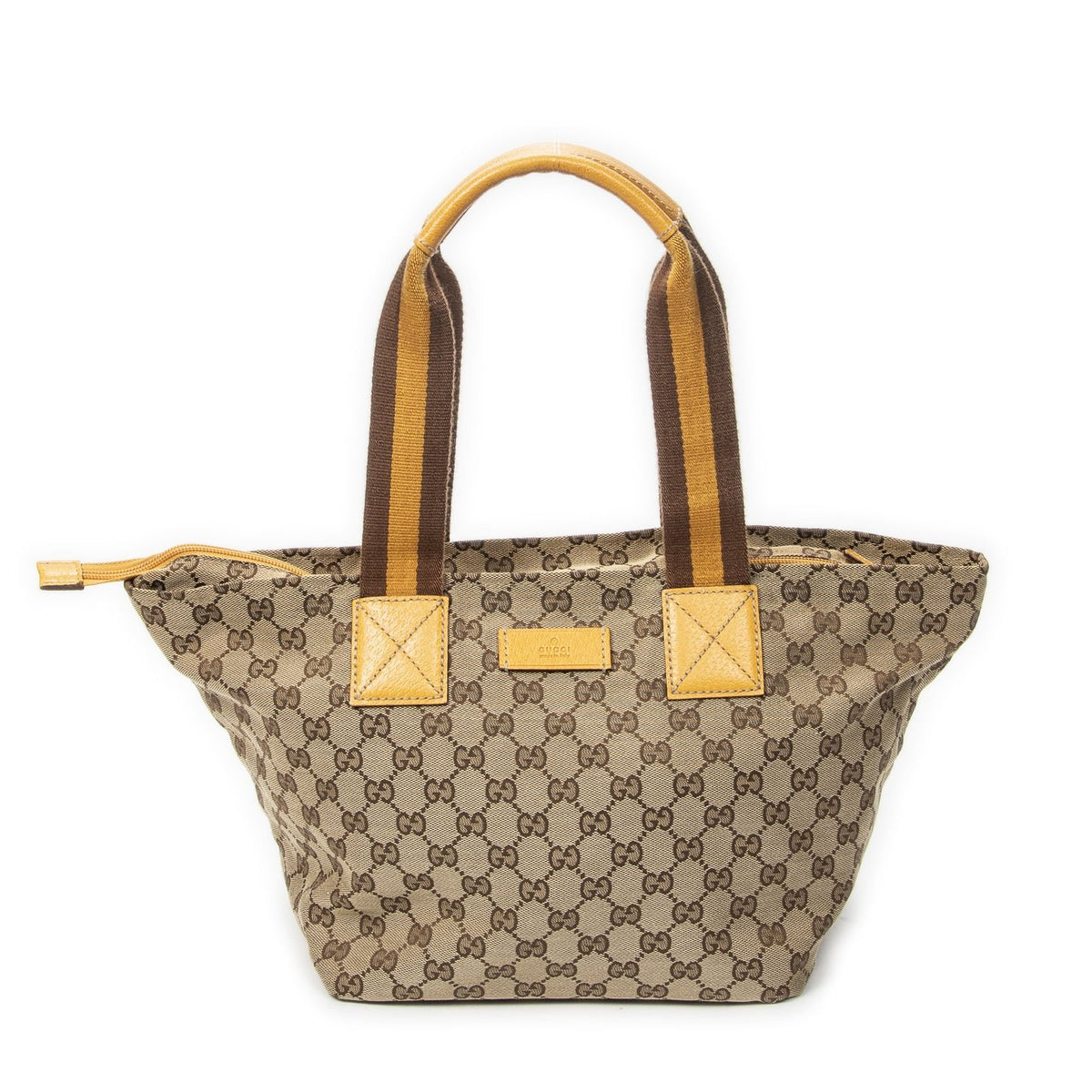Gucci Medium Web Trapeze Tote Yellow Beige GG Canvas
