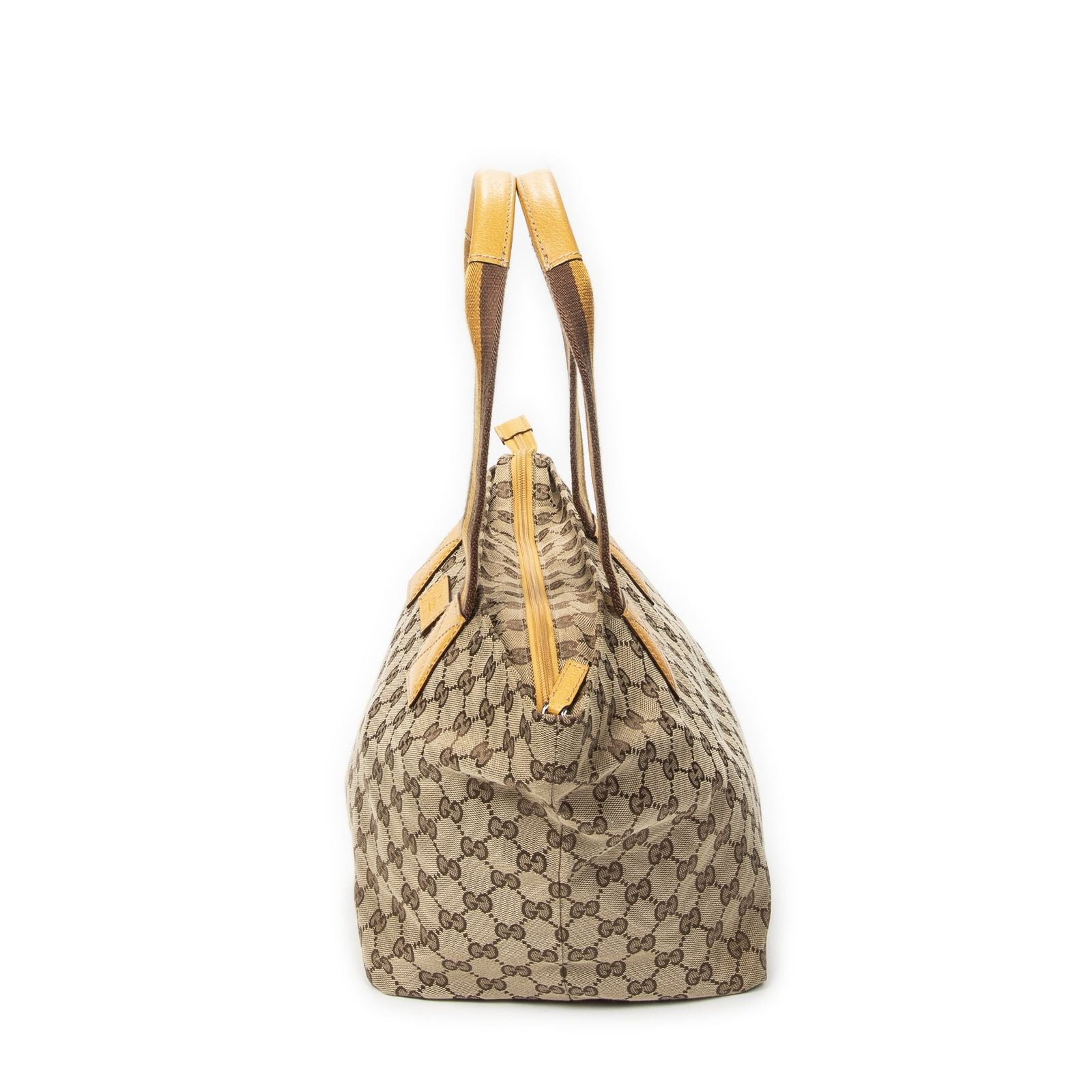 Gucci Medium Web Trapeze Tote Yellow Beige GG Canvas — view 3