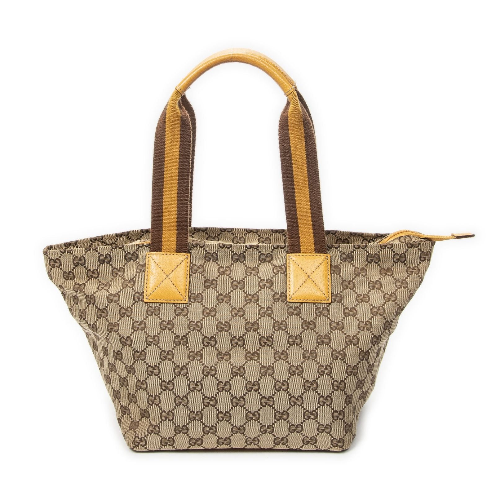 Gucci Medium Web Trapeze Tote Yellow Beige GG Canvas — view 5