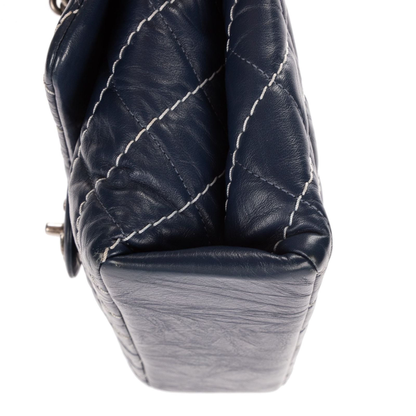 Chanel Karl Lagerfeld Collection Jumbo Single Flap Bag Navy Quilted Chevron — view 7