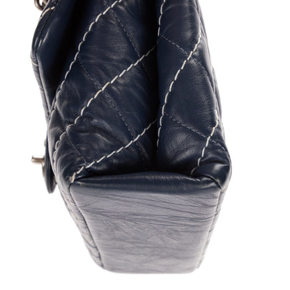 Chanel Karl Lagerfeld Collection Jumbo Single Flap Bag Navy Quilted Chevron — view 7