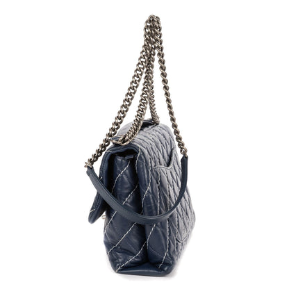 Chanel Karl Lagerfeld Collection Jumbo Single Flap Bag Navy Quilted Chevron — view 3