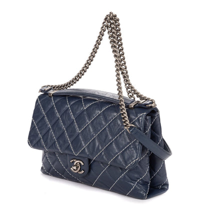 Chanel Karl Lagerfeld Collection Jumbo Single Flap Bag Navy Quilted Chevron — view 2