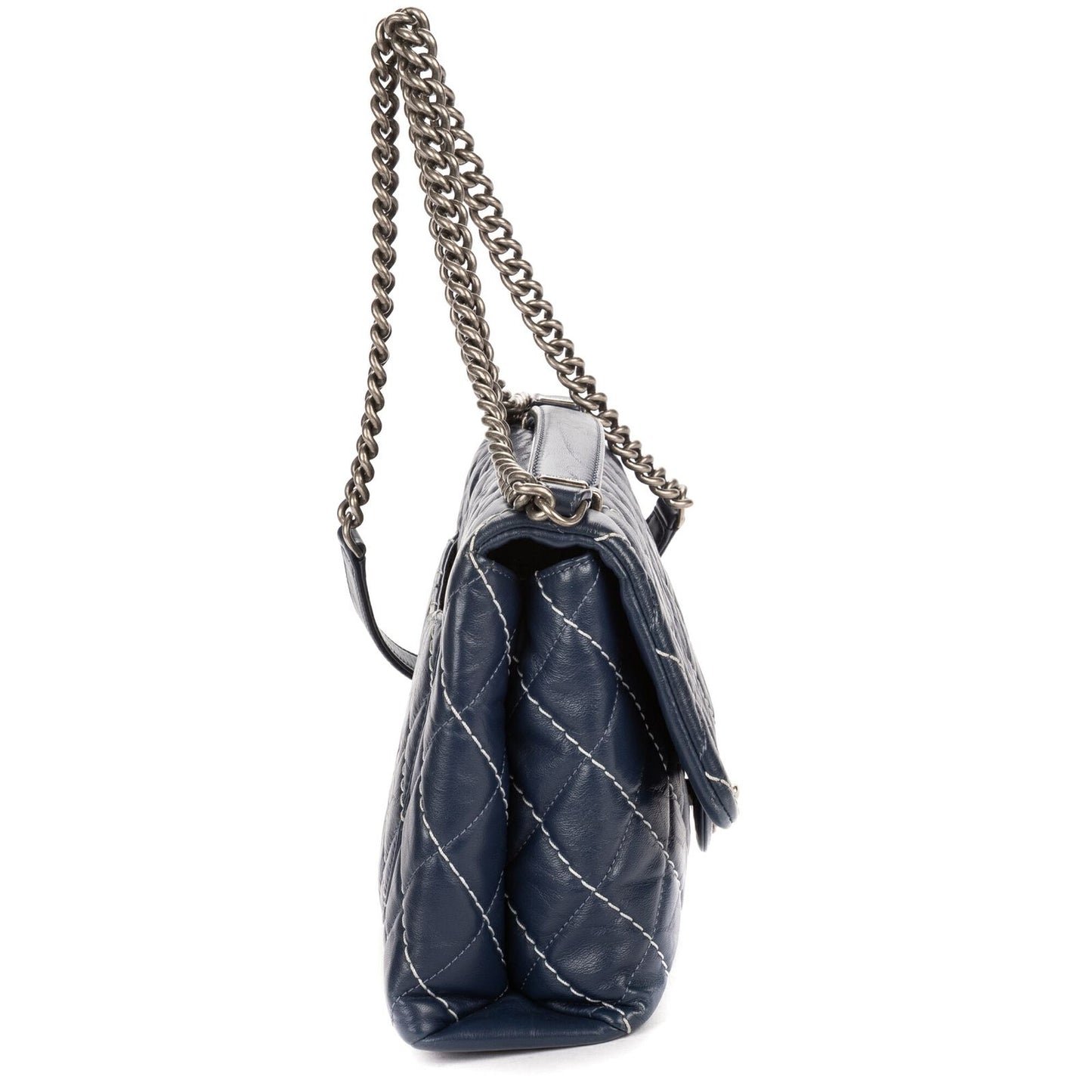 Chanel Karl Lagerfeld Collection Jumbo Single Flap Bag Navy Quilted Chevron — view 4