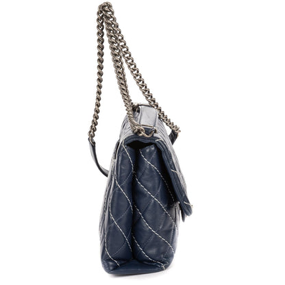 Chanel Karl Lagerfeld Collection Jumbo Single Flap Bag Navy Quilted Chevron — view 4
