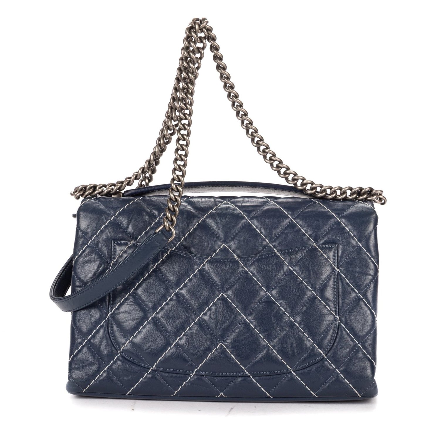 Chanel Karl Lagerfeld Collection Jumbo Single Flap Bag Navy Quilted Chevron — view 5