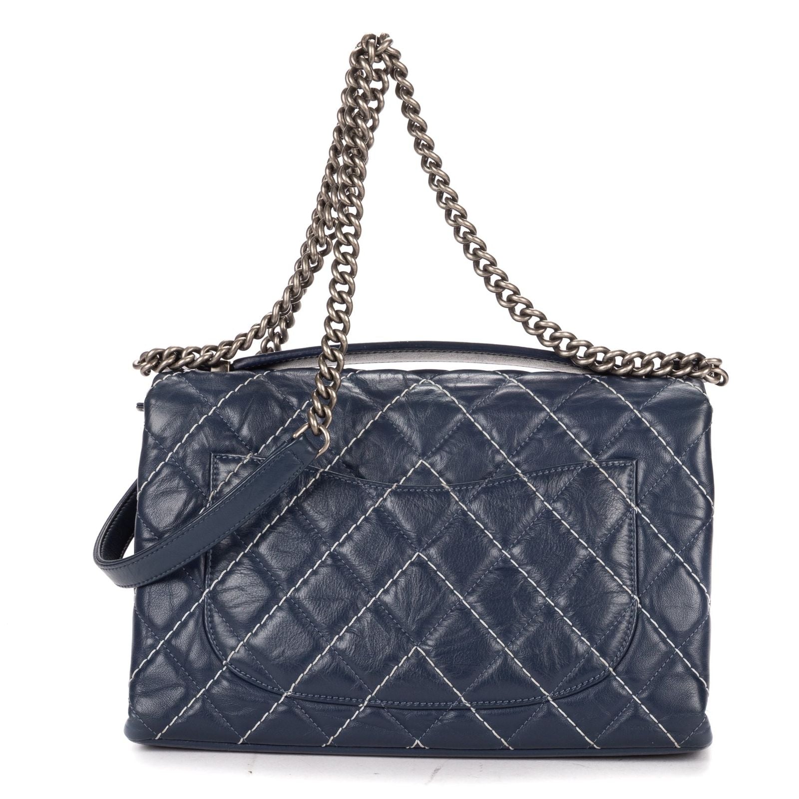 Chanel Karl Lagerfeld Collection Jumbo Single Flap Bag Navy Quilted Chevron — view 5