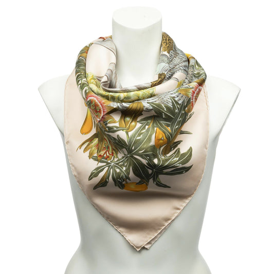 Hermes Scarf Light Pink Green Orange Twill Silk