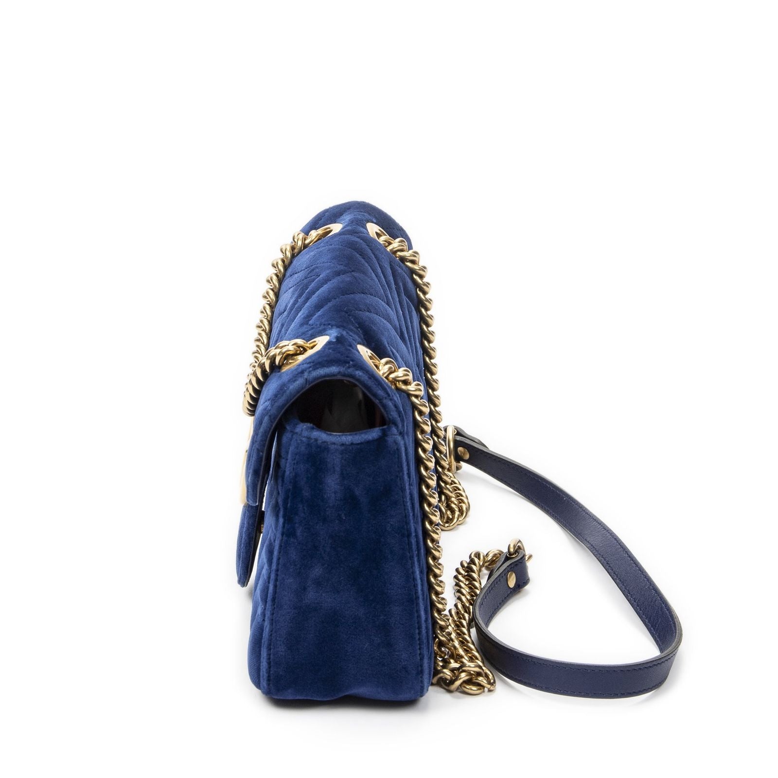 Gucci Small GG Marmont Flap Bag Navy Blue Matelasse Velvet — view 3