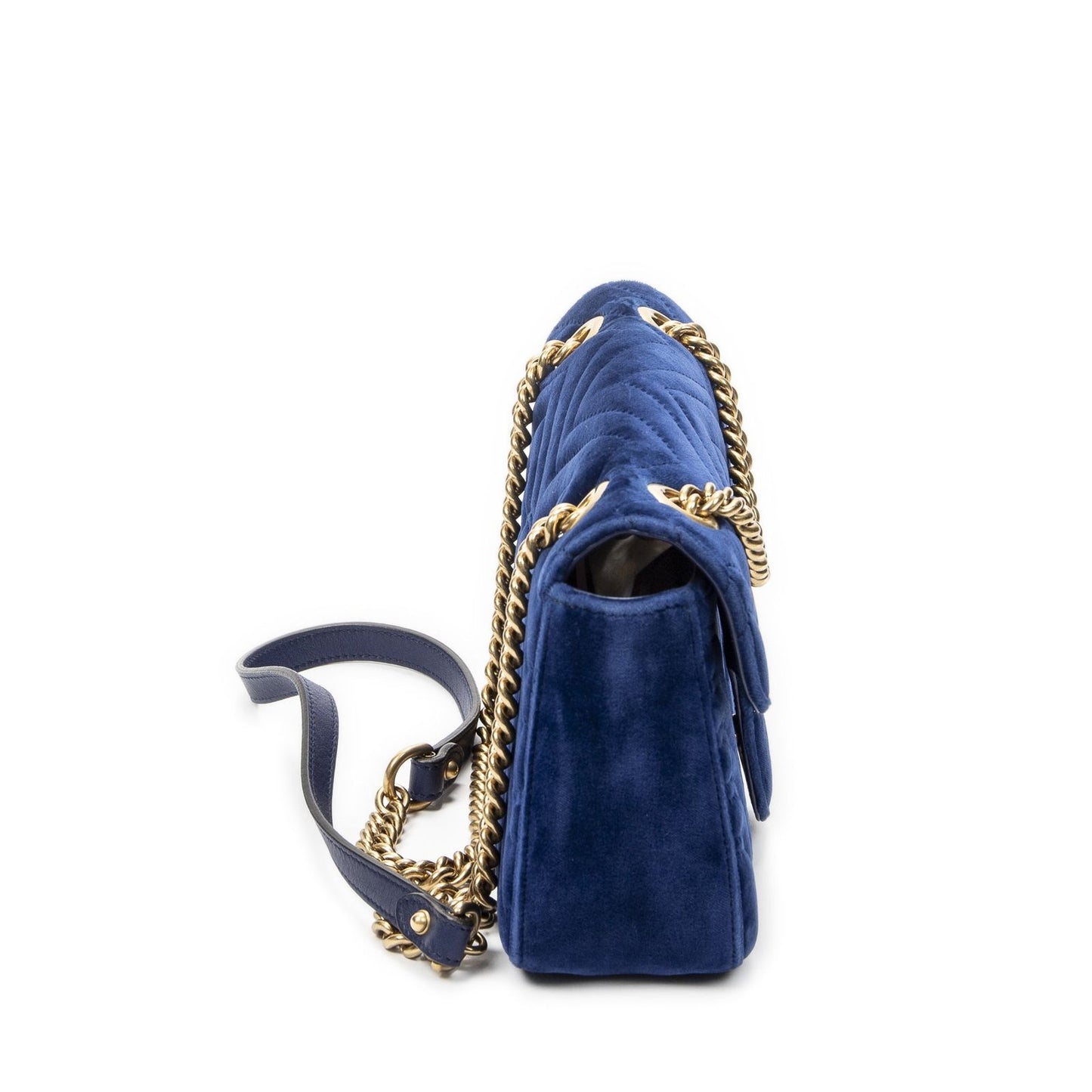 Gucci Small GG Marmont Flap Bag Navy Blue Matelasse Velvet — view 4