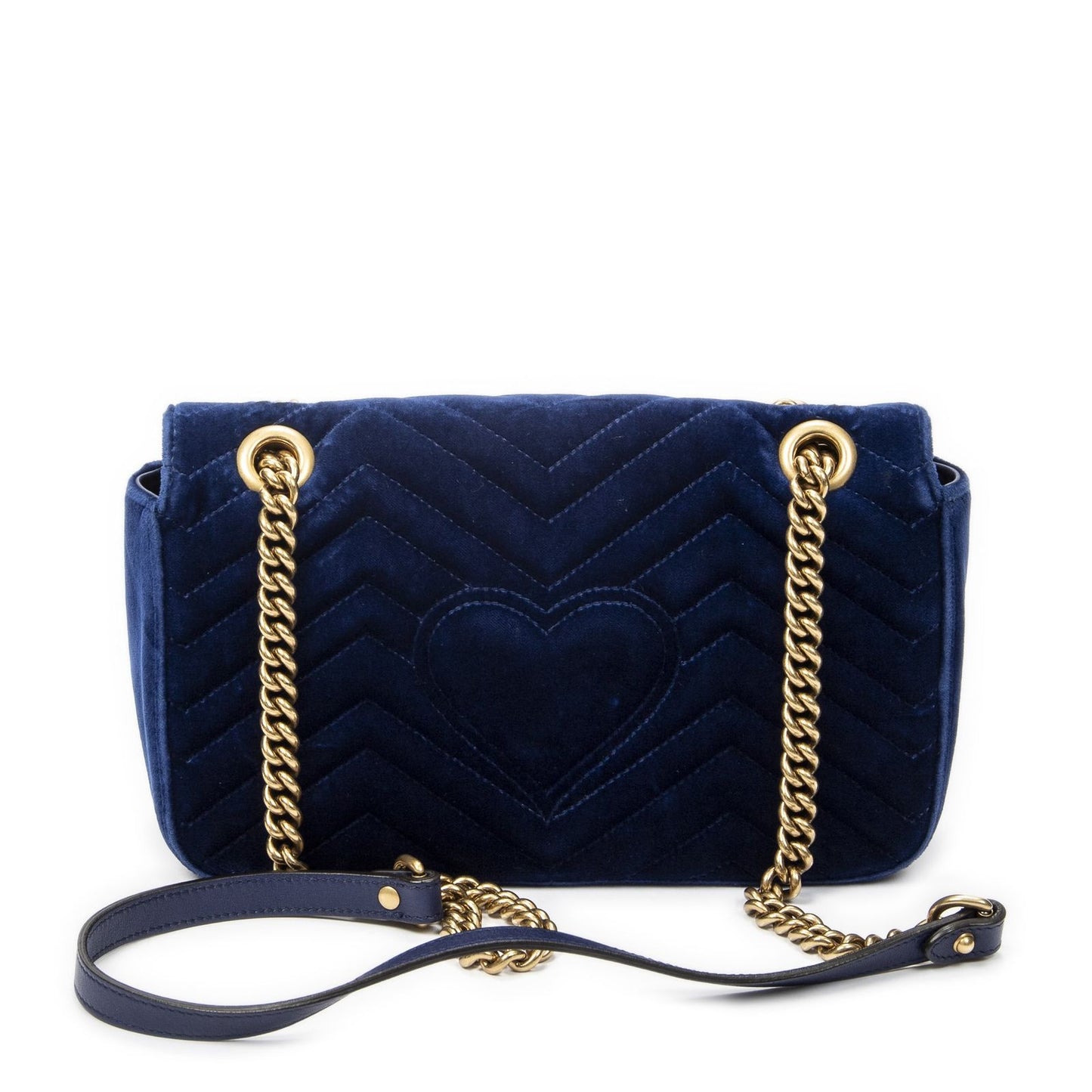 Gucci Small GG Marmont Flap Bag Navy Blue Matelasse Velvet — view 5